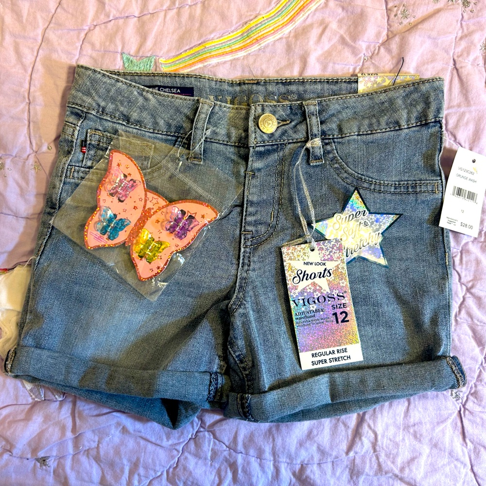 Girls Light Wash Demin Stretch Shorts Size 12